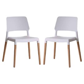 Rivera Plastic Dining Chairs With Beech Legs In Pair - White