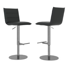 Riverton Black Leather Bar Chairs With Stainless Steel Base In Pair