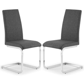 Rocio Slate Grey Linen Fabric Cantilever Dining Chairs In Pair