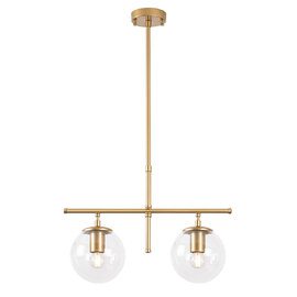 Roe 2 Light Metal Ceiling Pendant Light in Gold and Clear