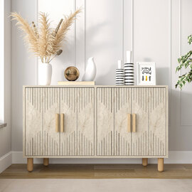 Roger Wooden Sideboard with 4 Doors in Travertine Marble Effect