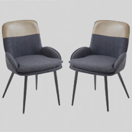 Rolla Dark Grey And Beige Fabric Dining Chairs - Pair