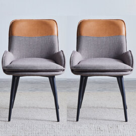 Rolla Light Grey And Tan Fabric Dining Chairs - Pair