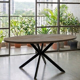 Romano Oval Oak Veneer Dining Table in Dark Oak