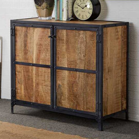Romarin Compact Sideboard In Reclaimed Wood And Metal Frame