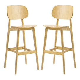 Romney Natural Oak Wooden Bar Stools In Pair