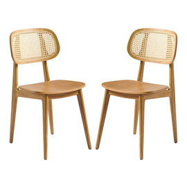 Romney Natural Rattan Wooden Dining Chairs In Pair