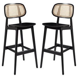 Romney Satin Black Wooden Bar Stools In Pair