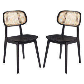 Romney Satin Black Wooden Dining Chairs In Pair