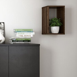 Romtree Wooden Wall Mounted Shelving Unit In Walnut