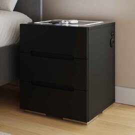 Rormis Wooden Bedside Cabinet in Black and LED