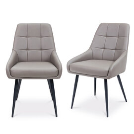 Rosalia Taupe Faux Leather Dining Chairs with Black Metal Legs in Pair
