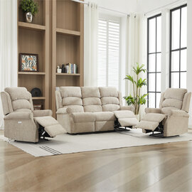 Rosenberg Fabric Electric Recliner 3+1+1 Seater Sofa Set - Rabbit