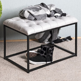 Roswell Textile Fabric Stool With Steel Frame In Grey Black