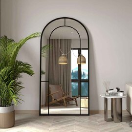 Rounda Glass Cheval Mirror with Black Metal Frame
