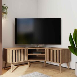Rowen Wooden Corner TV Stand with 2 Doors in Oak