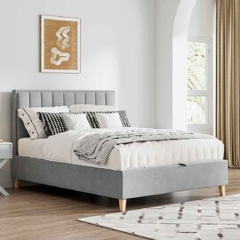 Royce Velvet Ottoman Storage Double Bed in Grey