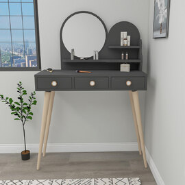 Roys Wooden Dressing Table with Mirror in Anthracite