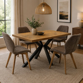Ruben Rectangular Ash Veneer Dining Table with Yale 4 Mocha Chairs