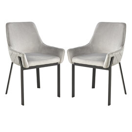 Riva Grey Velvet Dining Chairs With Matt Black Legs In Pair