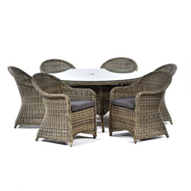 Ryker Outdoor Rattan Dining Table With 6 Armchairs In Brown Grey