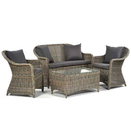 Ryker Rattan Lounge Sofa Set With Glass Coffee Table In Brown Grey
