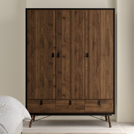 Rynok Wooden Wardrobe with 3 Doors In Matt Black and Walnut