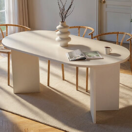 Sablio Oval Wooden Dining Table in White