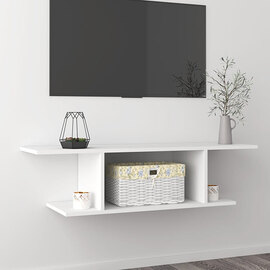 Sabra Wooden Wall Hung TV Stand With Shelf In White