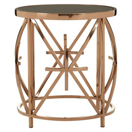 Saclateni Round Black Glass Top Side Table With Rose Gold Frame