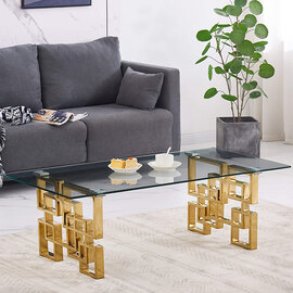 Sadzi Clear Glass Coffee Table With Gold Stainless Steel Legs