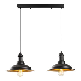 Saglam Small 2 Light Metal Ceiling Pendant Light in Black and Gold