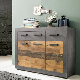 Saige Compact Old Wood Sideboard In Graphite and Grey