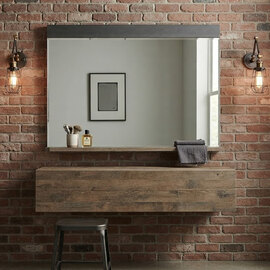 Saige Glass Wall Mirror with Old Wood Frame in Graphite and Grey