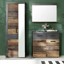 Saige Old Wood Hallway Furniture Set with Mirror in Graphite and Grey