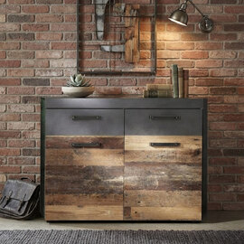 Saige Old Wood Shoe Storage Cabinet In Graphite and Grey