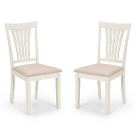 Salgado Ivory Wooden Dining Chairs with Fabric Seat in Pair