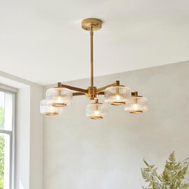 Salinas 5 Light Glass Pendant Ceiling Light In Brushed Aged Brass
