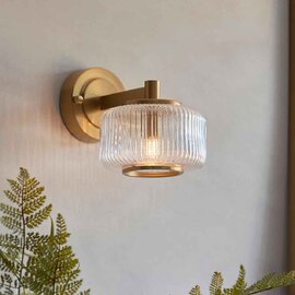 Salinas Ribbed Glass Wall Light In Brushed Aged Brass