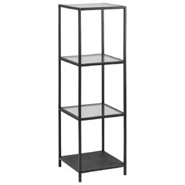 Salvo Clear Glass Bookcase With 4 Shelves And Matt Black Frame