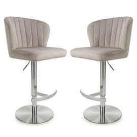 Solvo Mink Velvet Bar Stools With Chrome Base In Pair