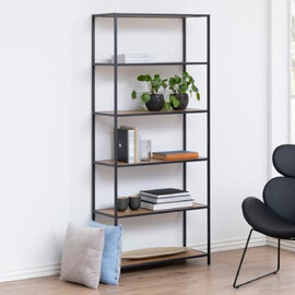 Salvo Steel Bookcase With 5 Shelves - Oak And Black