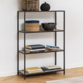 Salvo Wide Wooden Bookcase With 3 Shelves In Matt Wild Oak