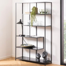 Salvo Wide Wooden Bookcase With 5 Shelves In Ash Black