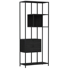 Salvo Wooden Bookcase With 2 Drawers And Back Panel In Ash Black