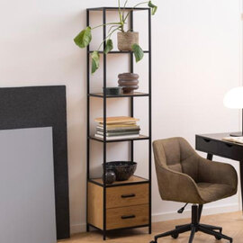 Salvo Wooden Bookcase With 2 Drawers In Matt Wild Oak