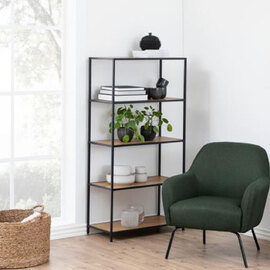 Salvo Wooden Bookcase With 4 Shelves In Matt Wild Oak