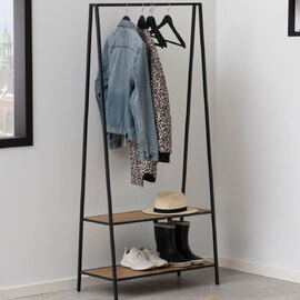 Salvo Wooden Clothes Rack With 2 Shelves In Matt Wild Oak