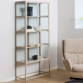 Salvo Wooden Display Cabinet With 2 Doors 4 Shelves In Grey
