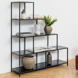 Salvo Wooden Ladder Bookcase With 4 Shelves In Ash Black